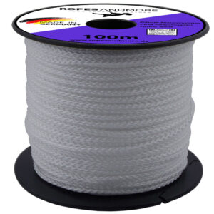 Maurerschnur Ø2mm – geflochtene Richtschnur, Polypropylen Bauschnur wetterfest, 70 daN Bruchlast, Weiß Rot Gelb, Made in Germany - weiß, 100m