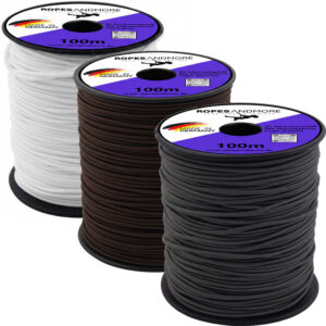 3 Spulen Gummiseil 1,5mm 100m Expanderseil in den Farben Schwarz, Dunkelbraun und Weiß