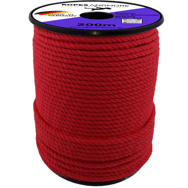 Baumwollseil Ø10mm Tauwerk 3-litzig gedreht 100% Baumwolle Farbe Rot