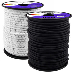 Spulen mit 100 m Expanderseil in 12 mm Stärke, in den Farben Schwarz und Weiß-Schwarz.