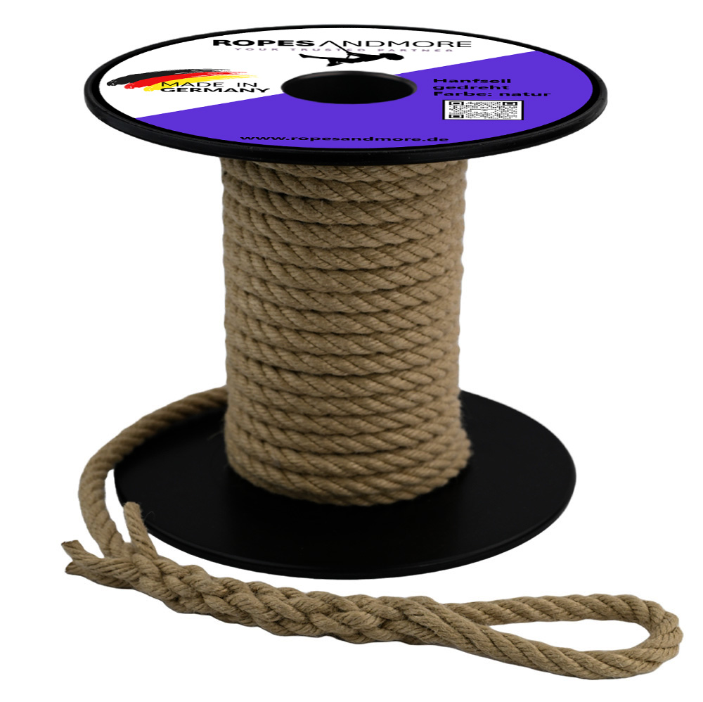 Hanfseil Seil mit Schlaufe – Konfektioniert nach Maß – Ø8mm-30 mm – 1m bis 210m – Robust für Garten, Spielplatz & Bau