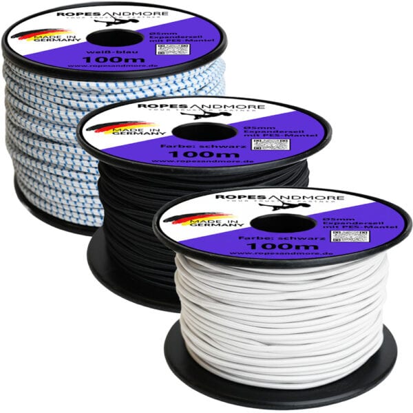 Expanderseil Gummiseil PES Polyester Ø5mm Mantelgeflecht schwarz, weiß-blau, weiß