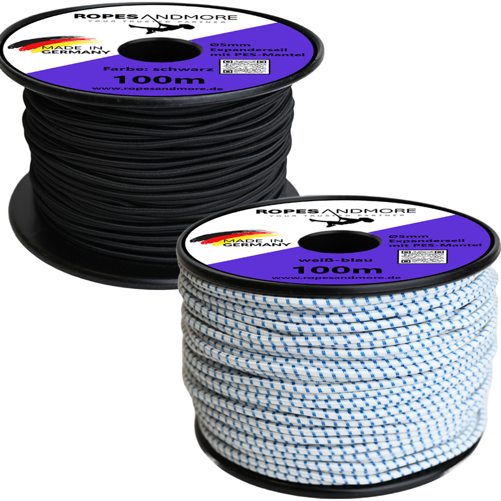 Expanderseil Gummiseil PES Polyester Ø5mm Mantelgeflecht schwarz, weiß-blau, weiß