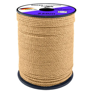 Spule mit 220 Meter gedrehtem Juteseil aus Naturfaser in brauner Farbe