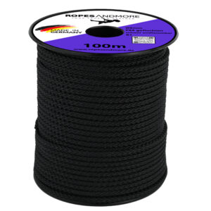 Spezialseil B1 Ø6mm – schwer entflammbar – 8-fach geflochtenes Polyesterseil – flammhemmend nach EN 13501-B1 – robust, abriebfest & UV-beständig – Ropes and More - Schwarz, Meterware (Lfm.) ohne Spule