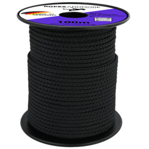 Spezialseil B1 Ø8mm – schwer entflammbar – 8-fach geflochtenes Polyesterseil – flammhemmend nach EN 13501-B1 – robust, abriebfest & UV-beständig – Ropes and More - Schwarz, Meterware (Lfm.) ohne Spule
