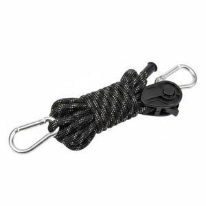 Campingzelt Spanner mit reflektierendem Seil & Ratsche – 4 mm/4 m, Schwarz, inkl. Karabiner