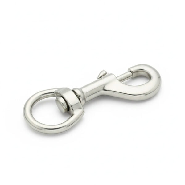 Großer vernickelter Bolzenkarabiner 120mm mit 25mm Auge und 250kg Bruchlast für Hunde- und Pferdeleinen.