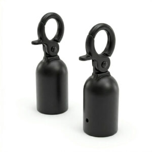 Zwei schwarze Karabiner-Endkappen aus gebürstetem Edelstahl für 30mm Seile.