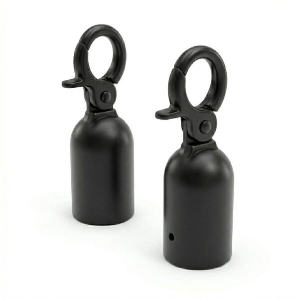 Zwei schwarze Karabiner-Endkappen aus gebürstetem Edelstahl für 30mm Seile.