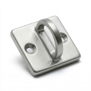 Silberne quadratische Wandhalterung aus gebürstetem Edelstahl für Handlaufseile.