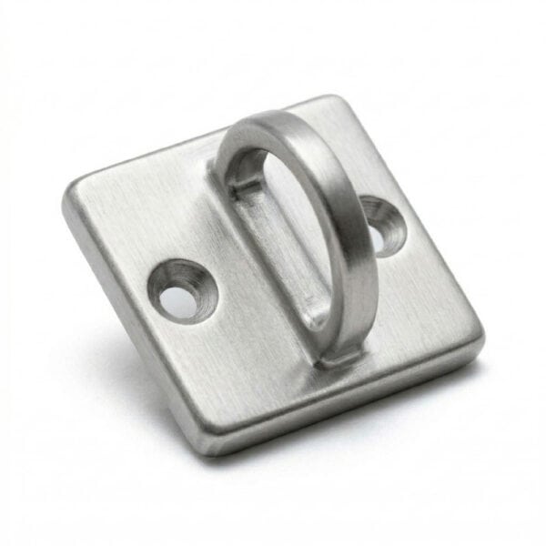 Silberne quadratische Wandhalterung aus gebürstetem Edelstahl für Handlaufseile.
