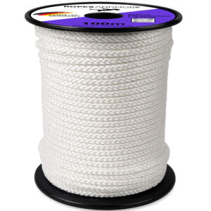 Weißes 10 mm Polyesterseil (PES), 1-flechtig, UV- und witterungsbeständig für Planenkonfektion, Zeltbau, Planen und Outdoor-Anwendungen.