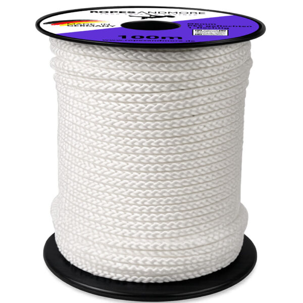 Weißes 6 mm Polyesterseil (PES), 1-flechtig, UV- und witterungsbeständig für Planen, Zelte und Outdoor-Anwendungen.