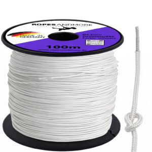 Alt-Text: Dyneema Seil 2,5 mm weiß auf 100 m Spule