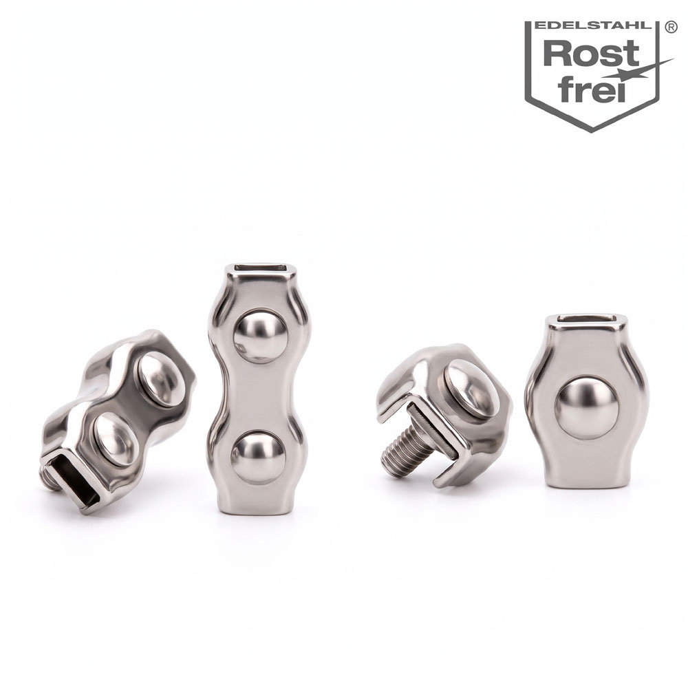 Edelstahl Simplexklemmen & Duplexklemmen V4A (2mm – 6mm) – Rostfreie Seilklemmen Flachklemme