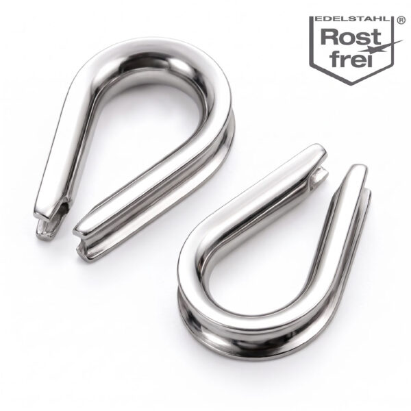Hochwertige Edelstahl Kauschen DIN 6899 Form B aus V4A (4 – 10 mm Seil)